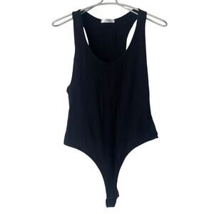 Inamorata Scoop Neck Thong Bodysuit Side Boob SIZE Medium in black